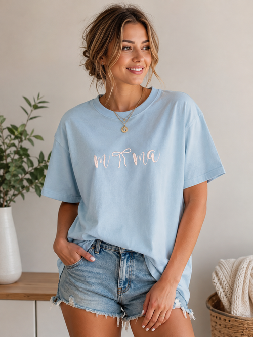 Light Blue and Light Pink Mama Bow T-Shirt